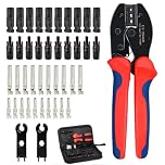 Solar Crimping Tools Set MC4 Crimping Tool Kit for 2.5/4/6mm² Solar Panel PV Cable, 10 Pairs Male/Female Solar Panel Connectors,Solar Photovoltaic Crimper Plier,10 Pairs Copper Needle,2 Spanner Wrench