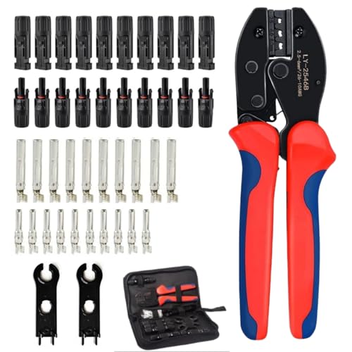 Image of Solar Crimping Tools Set MC4 Crimping Tool Kit for 2.5/4/6mm² Solar Panel PV Cable, 10 Pairs Male/Female Solar Panel Connectors,Solar Photovoltaic Crimper Plier,10 Pairs Copper Needle,2 Spanner Wrench