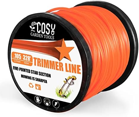 COSY GARDEN TOOLS String Trimmer Line, Commercial Grade Orange Pentagon Weed Eater String, Premium Nylon Universal 0.105" Diameter x 328