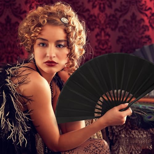 KEZKALS Hand Fan, 13'' Folding Handheld Fan, Black Hand Fans for Women Foldable, Fans for Line Dancing, Paper Hand Held Fan for Cosplay — view 6