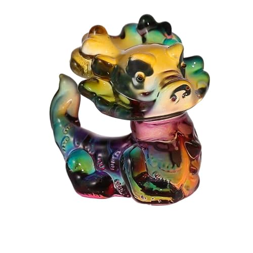 Dytartzx Colorful Blue Crystal Dragon Figurine，Blown Crystal Decor Statue，Ideal For Desk Or Table Decor (Colorful)