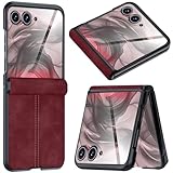 NINKI handyhülle für Moto Razr 60 Ultra hülle 2025 mit Scharnierschutz, Moto Razr Plus 2025 handyhülle mit Bildschirmschutz, Elegante Flip Handy Hülle für Motorola Razr 60 Ultra Hülle 5G Rot