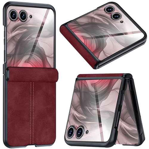 NINKI handyhülle für Moto Razr 60 Ultra hülle 2025 mit Scharnierschutz, Moto Razr Plus 2025 handyhülle mit Bildschirmschutz, Elegante Flip Handy Hülle für Motorola Razr 60 Ultra Hülle 5G Rot
