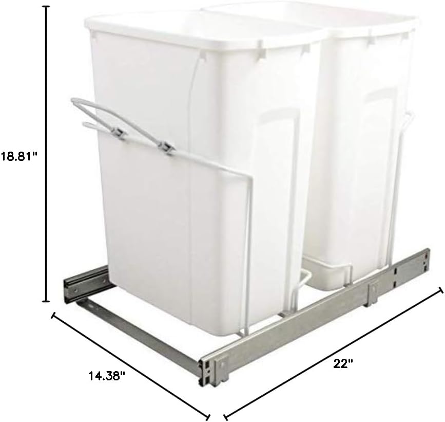 14.375 in. x 22 in. x 18.813 in. 35 Qt. In-Cabinet Double Soft-Close Bottom-Mount Pull-Out Trash Can - White
