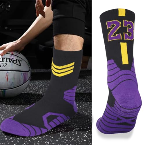 Image of PROBEROS Basketball Socks for Men, Cotton Sports Socks, Sweat-Absorbing Breathable, No.23 Special Edition, for Basket Ball, Badminton, Soccer, Running, Indoor Outdoor Training Football