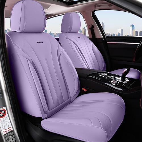 Image of Coverado Front Seat Covers for Cars, Luxury Leather Seat Covers, Waterproof Car Seat Protector, Driver Car Seat Cushions Universal Fit for Most Sedan, SUV, Trucks (Purple)