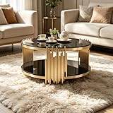 DOUBLE NIVEAU DE RANGEMENT POUR UN SALON ORDONNÉ : En tant que table basse ronde, elle propose deux plateaux distincts. Le niveau supérieur accueille tasses et livres, tandis que le niveau inférieur offre un espace pratique pour magazines ou accessoires, optimisant ainsi l’espace sans encombrer votre pièce.