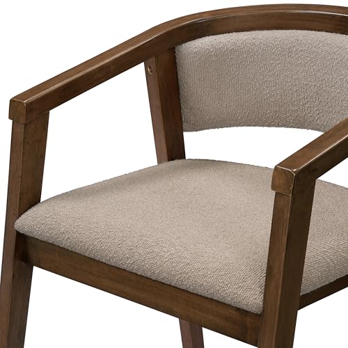 Christopher Knight Home Yunara Comfy Boucle Upholstered Dining Chairs Set of 2, Wooden Kitchen Chair with Curved Open Backrest, Mid Century Modern Living Room Chairs Set of 2, Light Brown + Walnut by Christopher Knight Home - Image 9