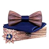 Lovacely Mens Handmade Natural Wood 3D Design Bow Tie with Pocket Square and Men's Wooden Lapel Flower Boutonniere Set T277-C6