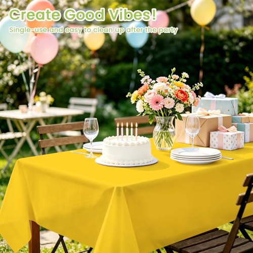 Image of Mulbozy 4 Pcs Yellow Plastic Table Cloth Disposable, 54 x108 Inch