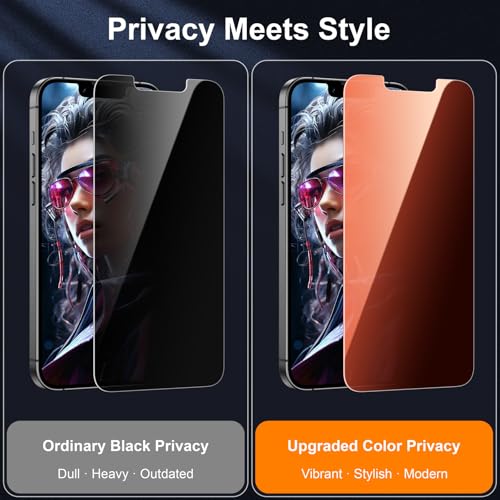 Image of Esanik 2-Pack for iPhone 14 Plus /13 Pro Max Sunset Color Privacy Screen Protector - Gradient Purple Anti-Spy Tempered Glass, Anti-Blue Light, Pink Military-Grade 9H Hardness,Shatterproof, Flawless Fit Tray