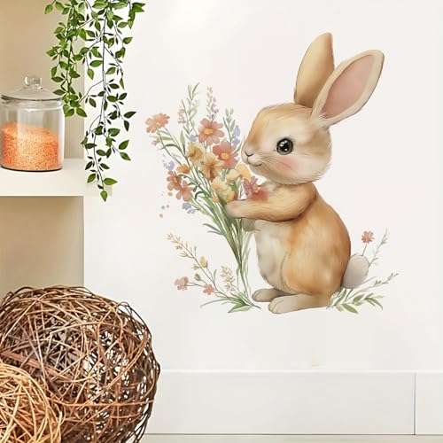 Vinilos Decorativos Adorable Conejo Acuarela Floral Extraíble miniatura 6