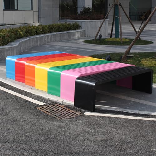 Banco de jardín de Hierro sin Respaldo, Resistente a la Intemperie, de 99 cm (39,4 Pulgadas), Asiento Exterior Colorido para Parques y porches, Ideal para áreas de Juego Infantiles y Jardine