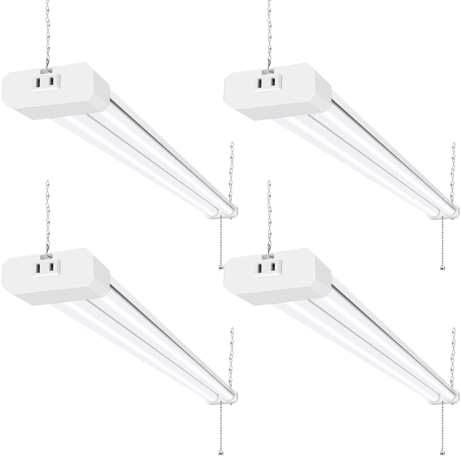 hykolity 4 Pack 4FT LED Shop Light, Linkable Utility Shop Lights, 42W, 5000K Daylight White Shop Light for Garages, Workshops,Hanging or FlushMount, Power Cord with Pull Chain Switch, ETL