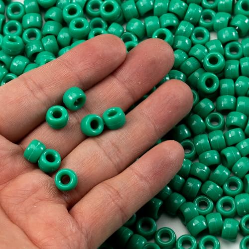 Image of Gxueshan 1000 Pcs Acrylic Green Pony Beads 6x9mm Green Kandi Beads Bulk for Friendship Bracelet Necklace Jewelry Making Earring Hair Braiding