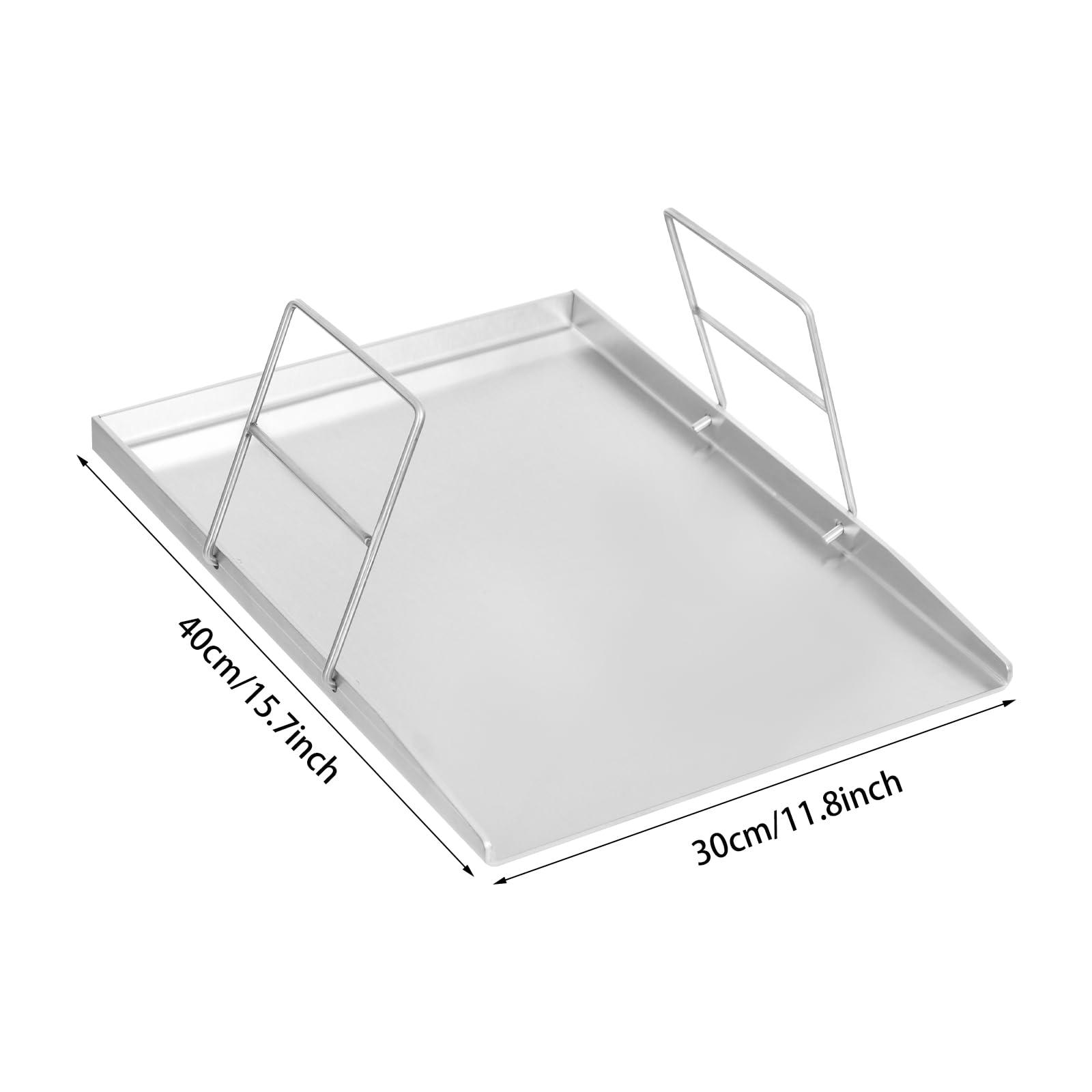 Plancha plana de acero inoxidable de 40 x 30 cm con asas y agujeros, 4 mm de grosor, apta para lavavajillas e inoxidable, parrilla duradera para carne, pescado, tortillas para carbón vegetal, barbacoa