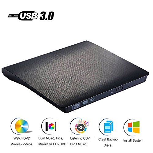 Lecteur DVD Graveur Externe, Ancees USB 3.0 Ultra Slim Portable Graveur DVD ROM CD Player Enregistreur Externe Drive pour Notebook/Desktops Windows 2003/Vista/XP/7/8.1/10/Linux/Mac OS (Noir)