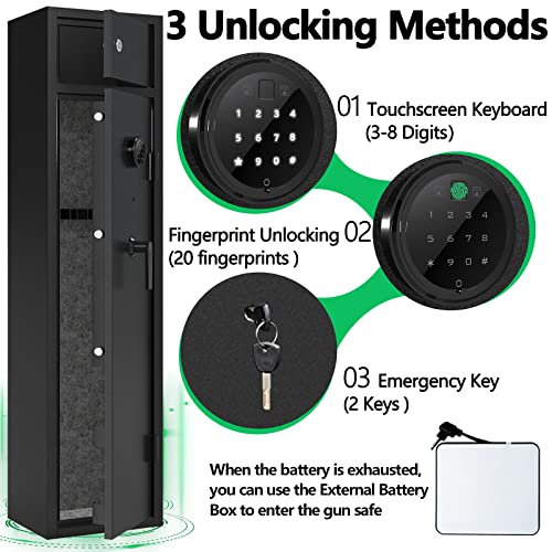 Fandon 5-4 Gun Safe,Gun Safes For Home Rifle And Pistols, Rifle Safe And Shotguns Long Gun Cabinets,Anti-Theft Gun Safes Quick Access Biometric Password Lock & Silent Mode #TOP2