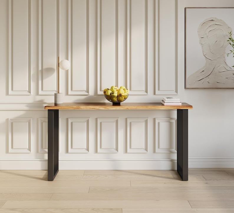 Image of 120Cm Long Solid Wood Console Table for Living Room | Wooden Modern Side Entrance Table for Home & Office | (100 * 30 * 77* Cm)