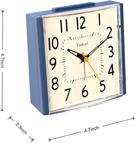 Miniatura 3 de Reloj despertador analógico retro vintage de 4.7 pulgadas, reloj súper silencioso sin tictac con luz nocturna, repetición, funciona con pilas,