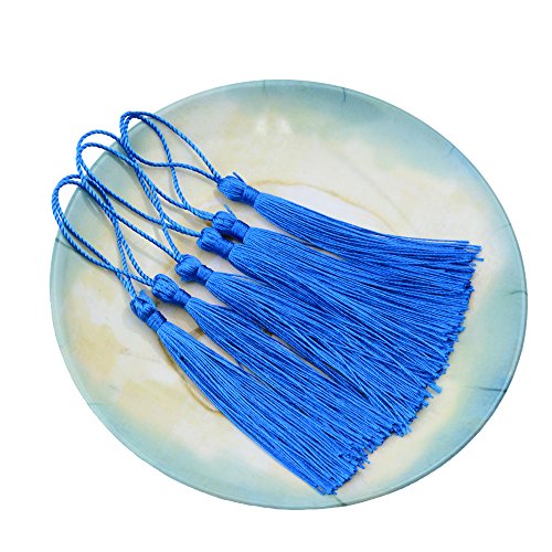 Image of 100pcs 13cm /5 Inch Silky Floss Bookmark Tassels with 2-Inch Cord Loop and Small Chinese Knot for Jewelry Making, Souvenir, Bookmarks, DIY Craft Accessory (Peacock Blue)