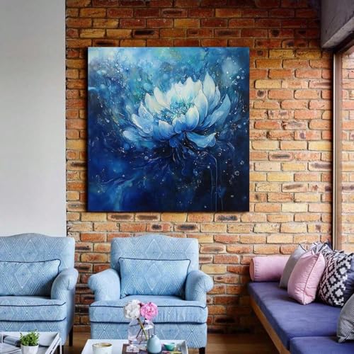 Toile nénuphar bleu 65x65 cm : tableau décoration esthétique salon