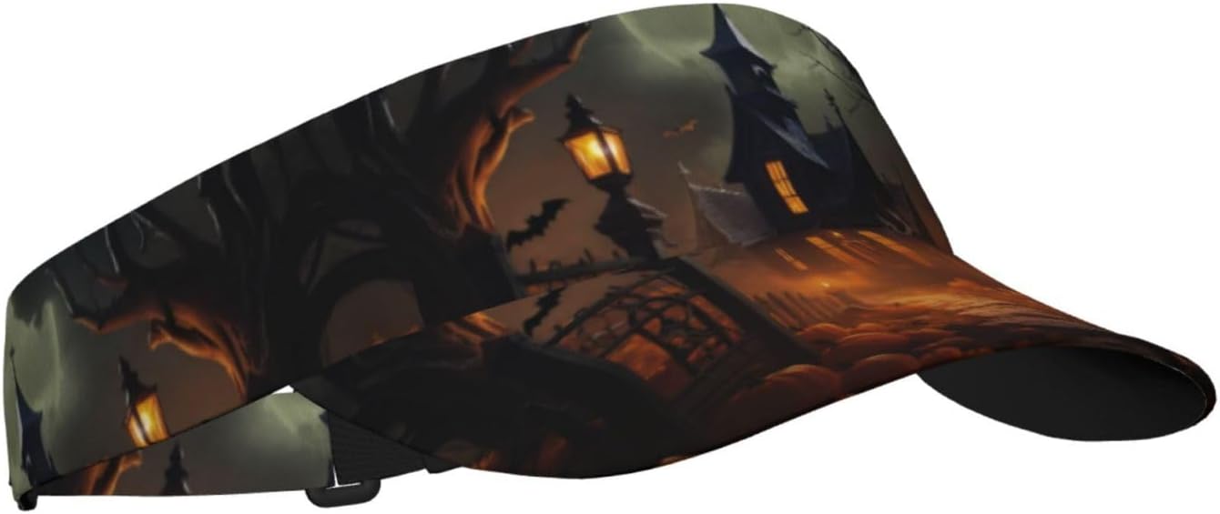 Scary Halloween Print Sport Sun Visor Hats Adjustable Empty Top Baseball Cap Women and Men Sun Visor Hat Black