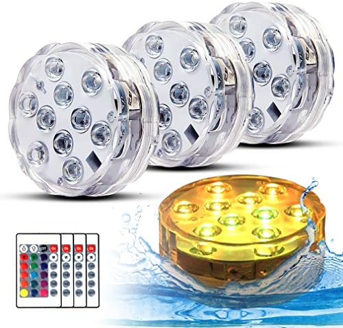 Swimming Pool Lights for Bathtub Fountain Hot Tub Waterproof Pond Light with Remote Home Party Vase Waterfall Fish Tank Christmas Halloween Decor RGBW Underwater Submersible LED Lights 4pack(4 pack)