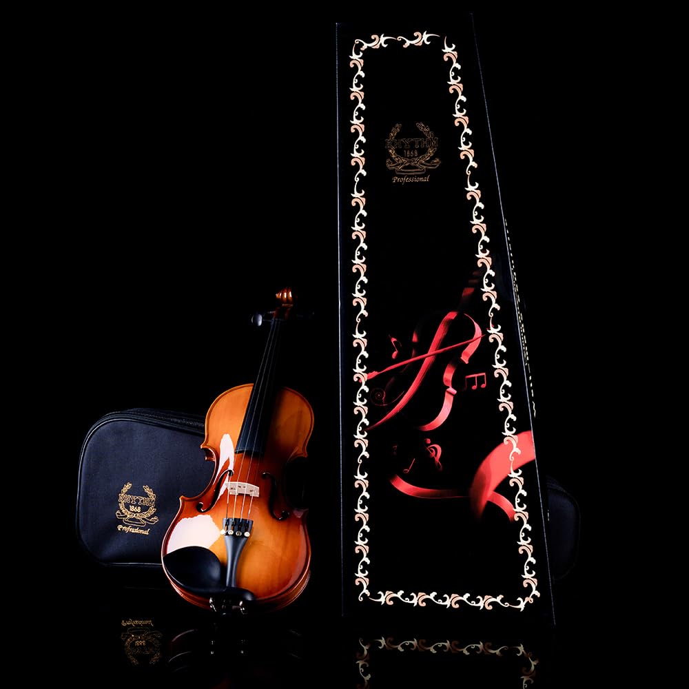 Rhythm 1/2 Violine Set halbe Größe für Anfänger mit Hartschalenkoffer, Kolophonium, Schulterstütze, Bogen und extra Saiten