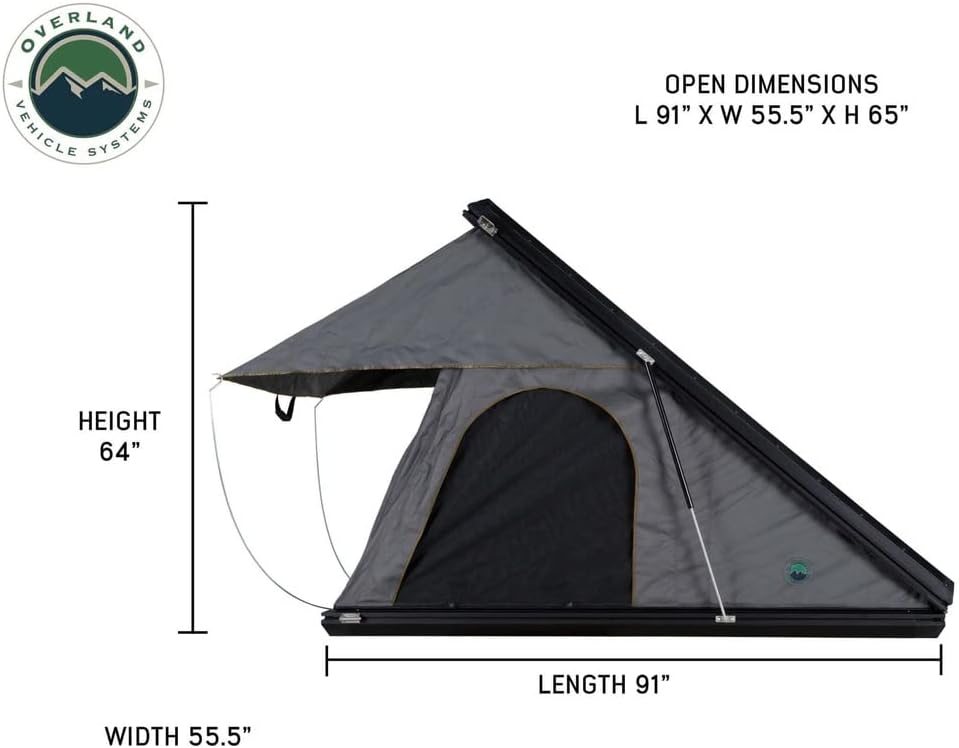 Overland Vehicle Systems HD Mamba Clam Shell Aluminum Hard Shell Roof Top Tent, Grey Body & Green Trim - Premium 280G Rip Stop Waterproof Tent Body - 2 to 3 Person Roof Top