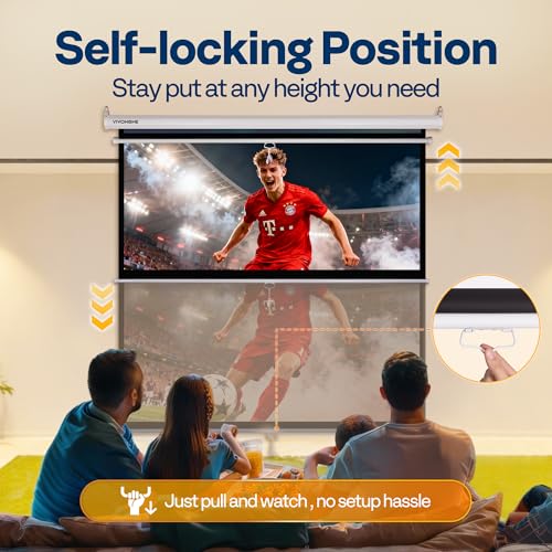 Image of VIVOHOME 120 Inch 1:1 Pull Down Projector Screen, White | Manual Retractable 4K Projection Screen for Home Theater, Roll Up ALR Movie Screen for Ceiling and Wall Mount
