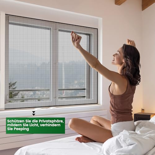 Fliegengitter Fenster ohne Bohren,DIY 210x250cm,2 Stück,Kann auf die Gewünschte Größe Zugeschnitten werden,Verdicktes Netz,Insektenschutz Fenster mit Klettband+Zuschneider+Presshilfe,Schwarz
