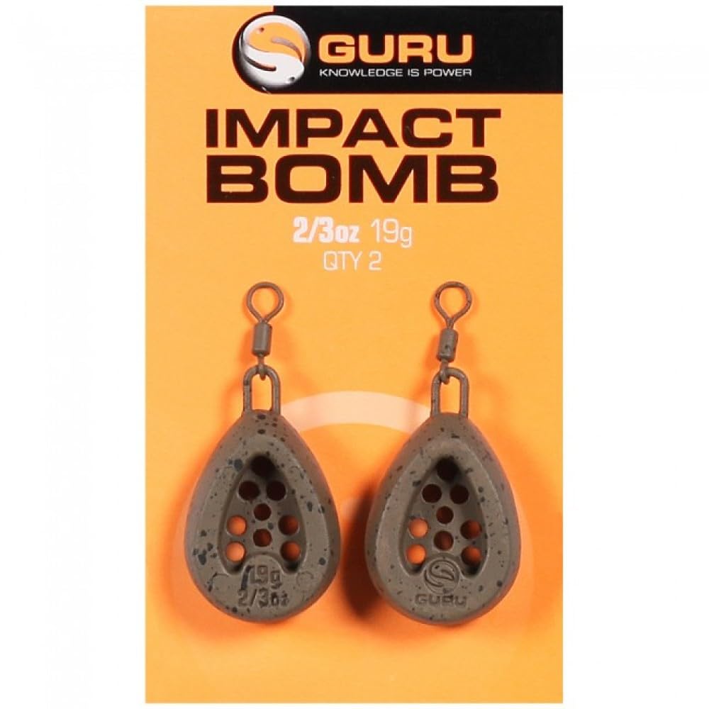 Guru Impact Bomb 2/3oz, Flat Pear Shape with Meshed Bait Cage, Commercial Camo Coating, Accurate Casting for Carp & Coarse Fishing, by Guru Tackle