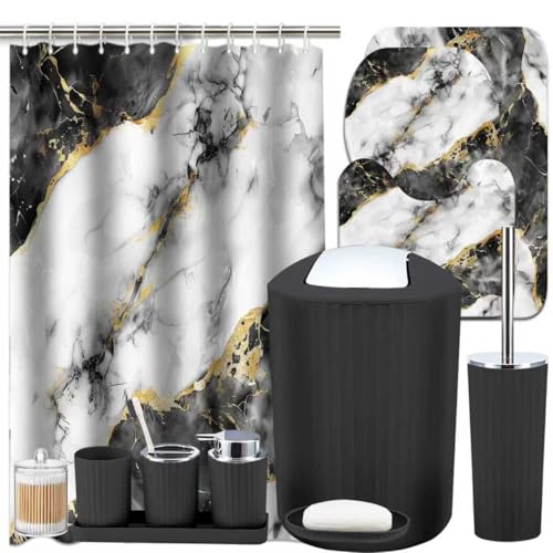 Lnond Marble Bathroom Set, 24 Piece Black White Bathroom Decor
