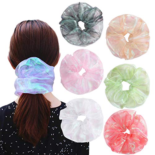 6 Pcs Hair Scrunchies Bobble Elastic Hair Band Hair Bobble Scrunchy Ponytail Holder for Women Girls (Shiny)