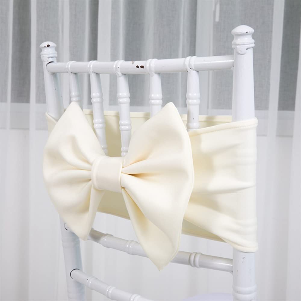 Namvo Beige 10Pcs Elastic Stretch Chair Sashes Bows Spandex Bands For Weddings Birthday Party Banquet Reception Chair Decoration