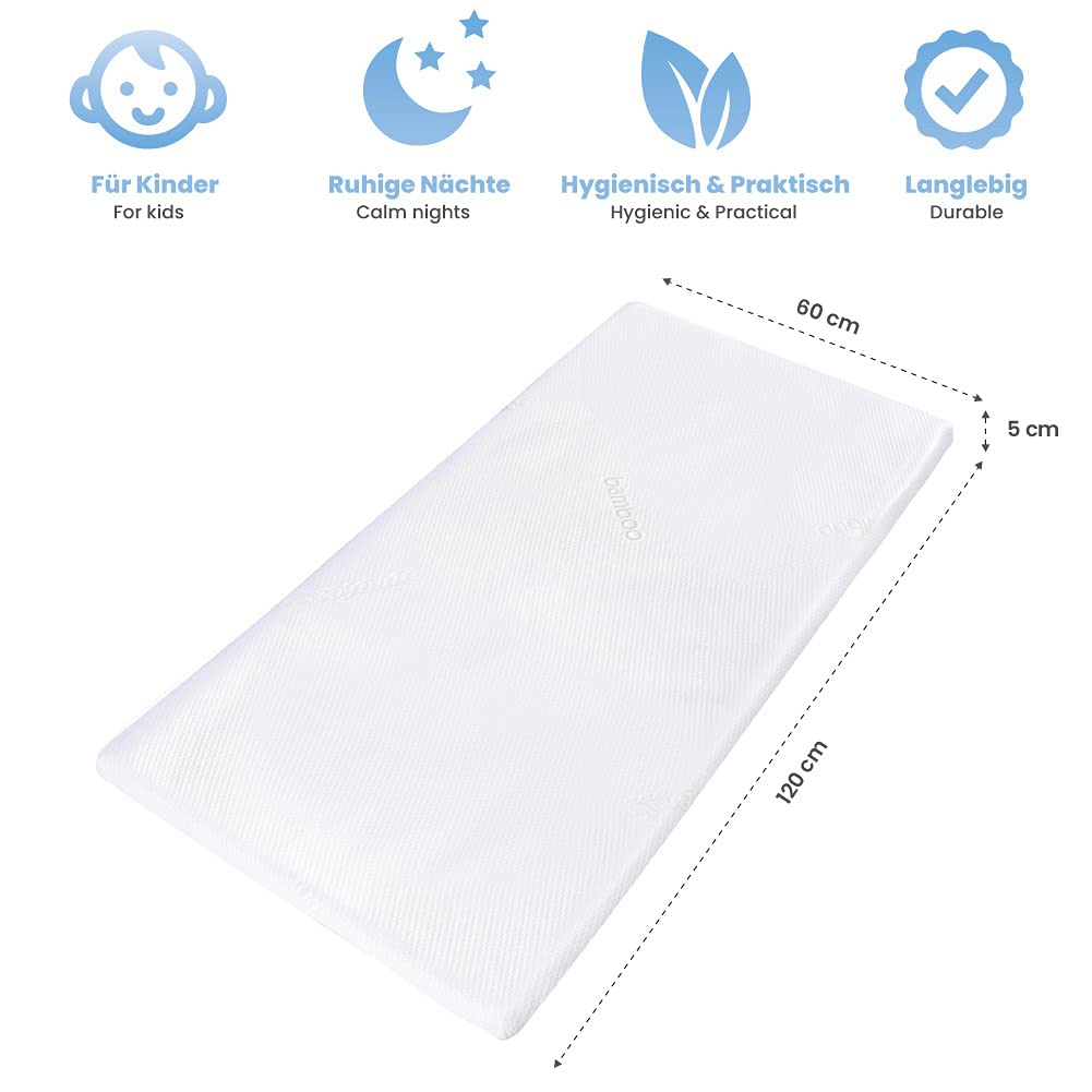Dailydream Surmatelas 120 x 60 cm, Mémoire de Forme, 5 cm épaisseur, «Edition Kids Standard, Model M », pour Matelas, canapé ou lit de Camp, sur-Matelas pour Adulte, Memory Foam Mattress Topper