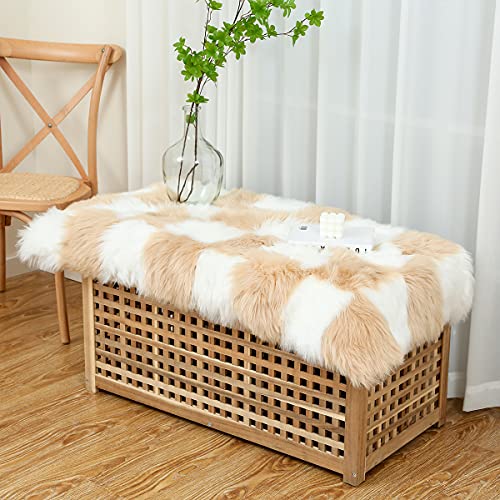 Cklzsay Faux Fur Rug Three Layer Thick Washable Fluffy Soft Sheepskin Rug Rectangular 2X3 Feet Plush Rug For Living Room Bedroom Sofa Bedside Floor Cushion Rug (Brown And White) #TOP4
