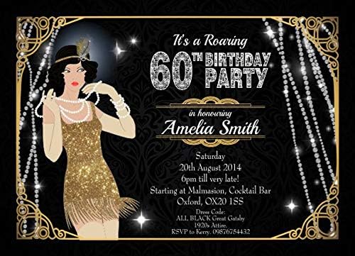 10 x Personalised Birthday Evening Invitations or Thank You Cards Great Gatsby Vintage Art Deco