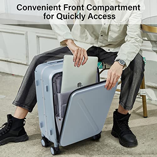 MILADA Wide Handle Luggage with Front Pocket Hardshell Aluminium Check In Suitcase with Wheels Medium 24 Inch Front Opening Checked Luggage with Spinner Wheels TSA Lock Airline Approved Luggage, Grey2