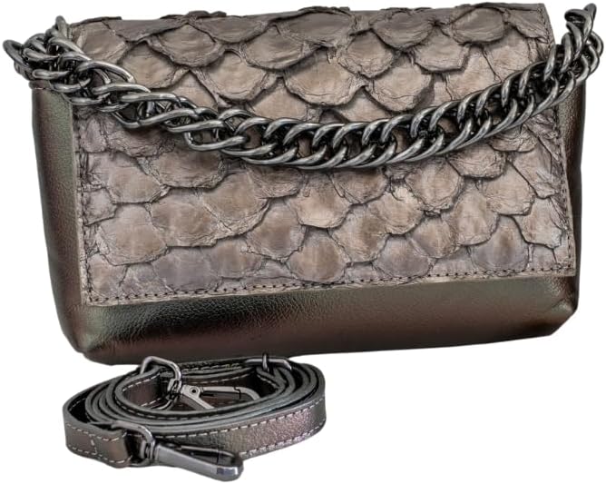 Bolsa Luna em Couro Legítimo de Pirarucu Sustentável, Alça Intercambiável, Tamanho Único – Marca Sool