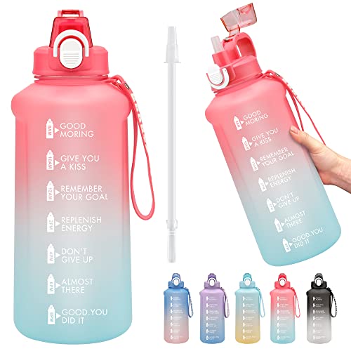 YC Kitchen 64 oz Water Bottle with Straw and Time Marker, Leakproof-Free Drinking Water Bottle, Sports Water Bottle BPA Free Half Gallon Water Jugs for Fitness, Gym, and Outdoor Sports