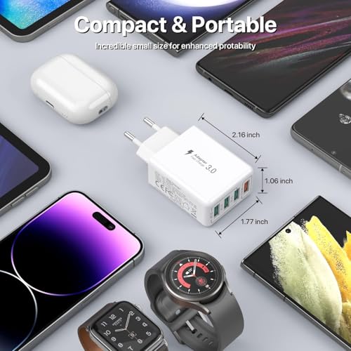 USB-oplader, 4-poorts USB-laadadapter met 33W Smart QC 3.0 snellader multi-poort-oplader compatibel met iPhone 12/13/14/15/16/Samsung Galaxy S22/S23/24 enz. - Afbeelding 7