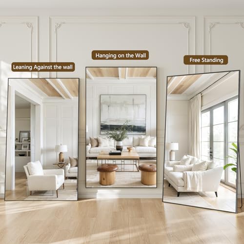 Koonmi 78"x40" Floor Mirror Full Length, Bedroom Floor Body Mirror with Stand, Large Black Mirror, Leaning, Standing or Hanging Horizontally/Vertically