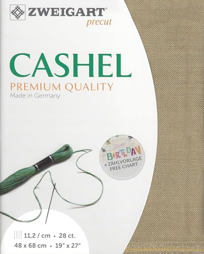 Image of Wizardi Cashel 28 Count Summer Khaki 3281 323, Precut Zweigart Evenweave Linen Cross Stitch Fabric, Blank Needlepoint Canvas and Embroidery Cloth, 19x27 in for Adults