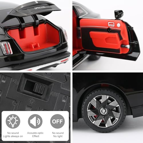 Image of BlackZone Compatible for 1 /24 Scale Rolls Royce Spectre Diecast Model Car Toy, Zinc Alloy Pull Back car with Openable Doors, Sound and Light Car Toy for Kids Boys and Girls (1:24 Spectre - Purpul)