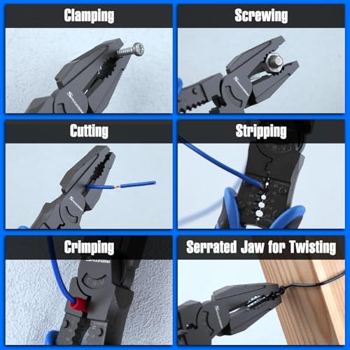SPEEDWOX 9" Linemans Pliers Combination Pliers with Wire Stripper and Crimper Heavy Duty High-Leverage Plier for Crimping Stripping Shearing Screwing Linemans Combination Pliers Screw Remover Pliers - Image 4