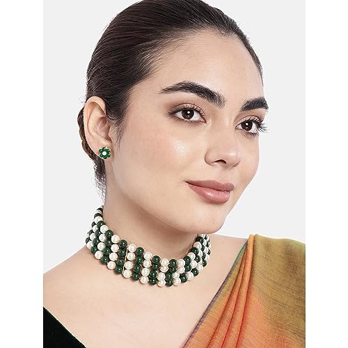 Image of Peora Traditional Maharani Haar Necklace with Earrings Bridal Jewellery Set Gift for Women