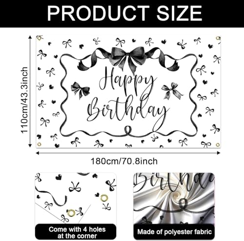 Banner Negro Mocsicka con Lazo para Fondo de Cumpleaños miniatura 6