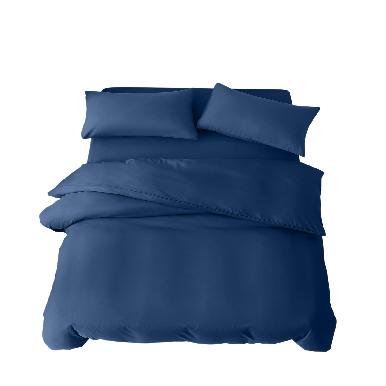 King Duvet Set 4 Piece King Bedding Set with Fitted Sheet and Pillowcases Soft Brushed Microfibre Breathable Duvet Cover Sets (Navy Blue)